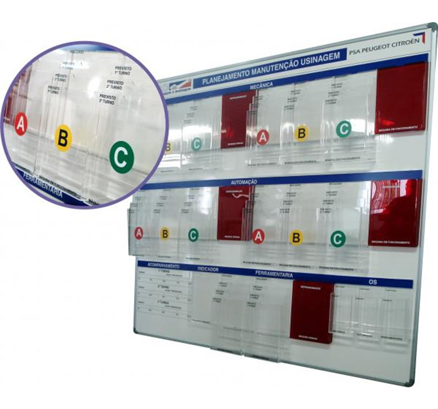 Quadro de gestão a vista com display para suporte de folhas A4 – GISO-12